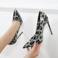 Ladies Leopard Print Pointed Toe Shallow Stiletto Heel Pumps