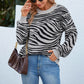 Ladies Sweaters Kniting Round Collar Pullover Bicolor Tiger Long Sleeve