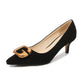 Ladies Pointed Toe Square Buckles Shallow Kitten Heel Pumps