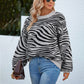 Ladies Sweaters Kniting Round Collar Pullover Bicolor Tiger Long Sleeve