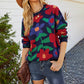 Ladies Sweaters Kniting Round Collar Pullover Bicolor Flowers