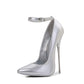 Ladies Glossy Pointed Toe Shallow Ankle Strap Stiletto Heel Pumps