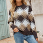 Ladies Sweaters Kniting Round Collar Pullover Multi-color Blocking Long Sleeve