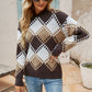 Ladies Sweaters Kniting Round Collar Pullover Multi-color Blocking Long Sleeve