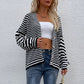 Cardigans Kniting Buttons Bicolor Stripes Long Sleeves for Women