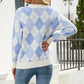 Ladies Sweaters Kniting Round Collar Pullover Bicolor Lattice