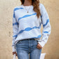 Ladies Sweaters Kniting Round Collar Pullover Bicolor Stripes