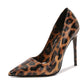 Ladies Leopard Print Pointed Toe Shallow Stiletto Heel Pumps