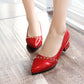 Women Patent Leather Chunky Heels Pumps