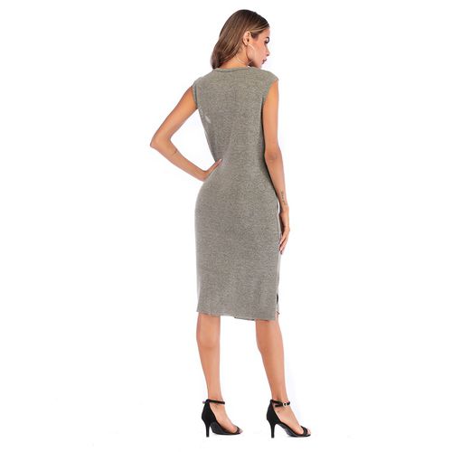 Solid Color Simple Twist Medium Length Skirt Pleated Irregular Vest Women Dresses