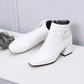 Pointed Toe Flower Women High Heels Chunky Short Boots
