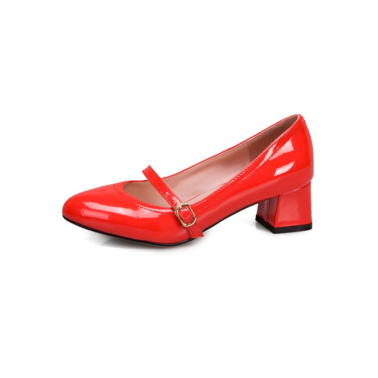 Square Toe Mary Janes Mid Heel Pumps Shoes 7160 – Shoeu