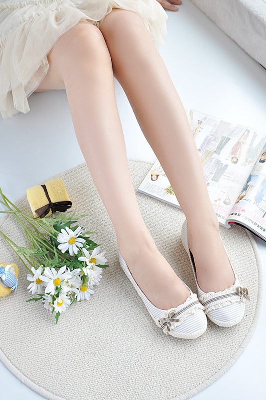 Floral Printed Striped Knot Women Flat Shoes 6712