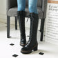 Women Lace Up Knee High Boots High Heels Motorcycle Boots Chunky Heel 3176