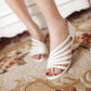 Women Pu Leather Gladiator Sandals Flats Low Wedge Heel 7840