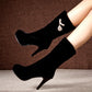 Rhinestone Black Mid Calf Boots High Heels Women Shoes