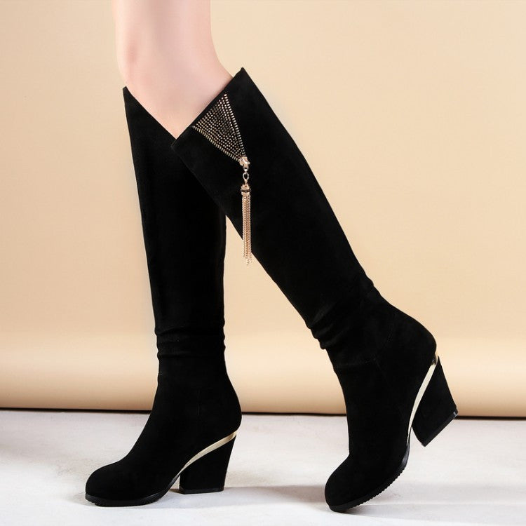 Knee High Boots Metal Tassel Zipper High Heels Women Shoes