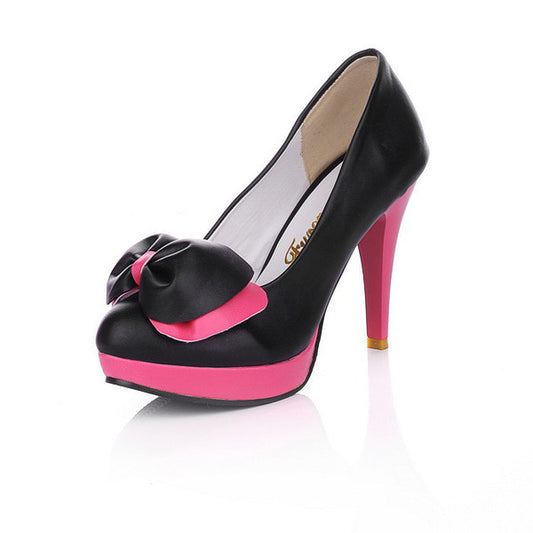 Women High Heels Spike Shoes Bow Platform Pumps 3162