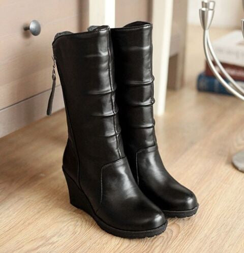 Zipper Pu Leather Wedges Boots Women 3102 – Shoeu