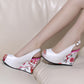 Peep Toe Platform Wedges Sandals Women Pumps Floral Printed High Heels Shoes Woman 3544