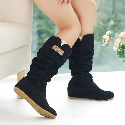 Artificial Suede Women Knee High Boots Wedges Shoes Woman 2016 3388 – Shoeu