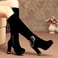 Chians Platform Knee High Boots Black Zipper High Heels Shoes Woman 3284 3284