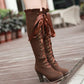 Ribbons Lace Up Platform Knee High Boots High Heels 4140