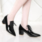 Women Pumps High Heels Thick Heel Patent Leather Lace Up Pointed Toe Shoes Woman 3432