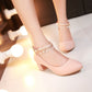 Round Toe Womens High Heel Shoes Ankle Straps Pumps Chains Dress Shoes