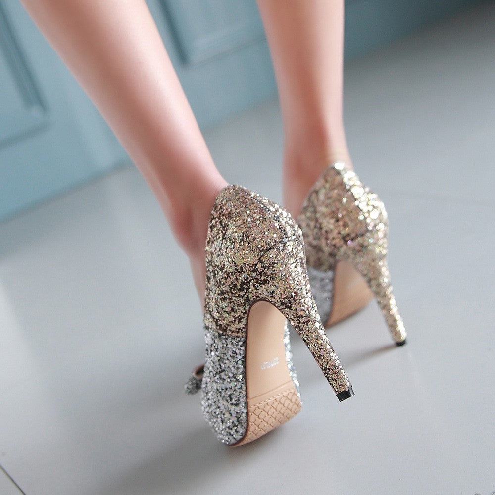 Glitter Women Pumps Platform Peep Toes High Heels Spike Bridal Shoes W ...