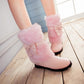 Snow Boots with Fur and Bow Wedges Winter Women Shoes