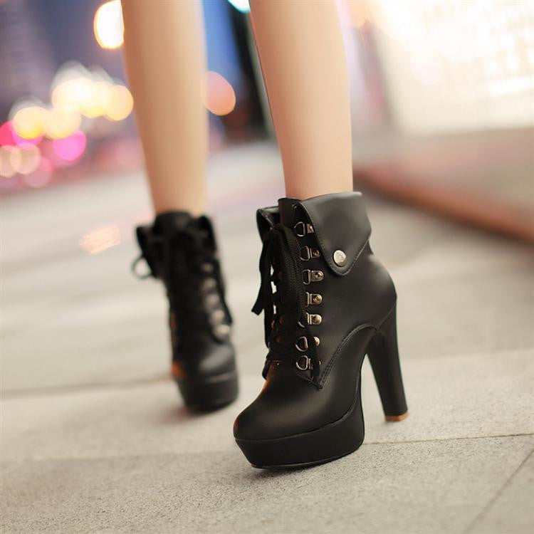 Women Ankle Boots Platform High Heels Lace Up Shoes Woman 2016 3516