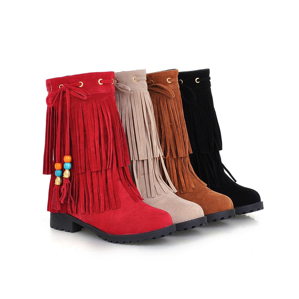 Fashion New 2016 Women Ankle Boots Shoes Wedges with Tassel 7372