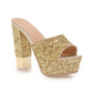 Women Glitter Platform Slides Sandals High Heels Chunky Heel Pumps 1300