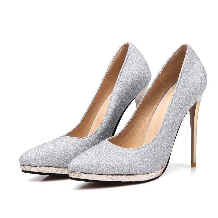 Sey Pointed Toe Platform Stiletto Heel Ultra High Heels Wedding Shoes 4298