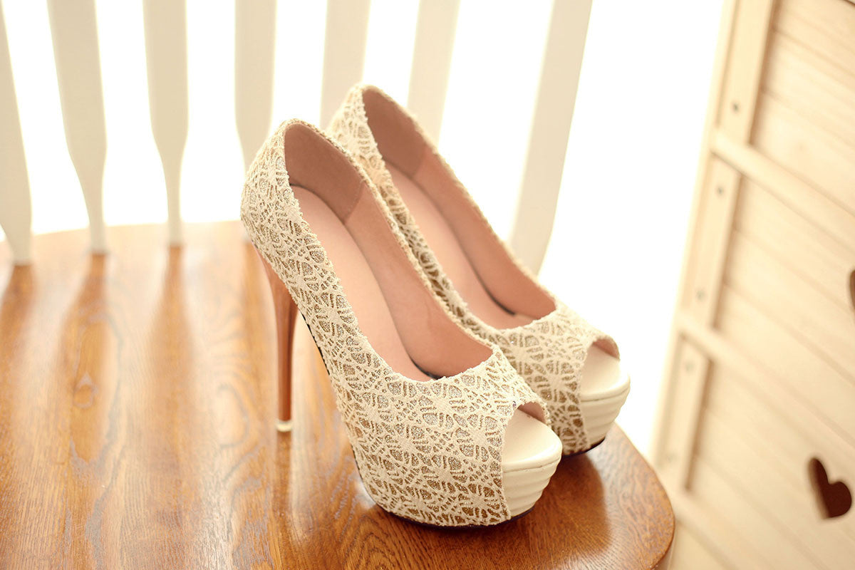 Lace Women Platform Pumps High Heels Stiletto Heel Wedding Shoes Woman