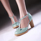 T Straps Bow Women Chunky Heel Pumps Platform Dress Shoes High Heels  4224