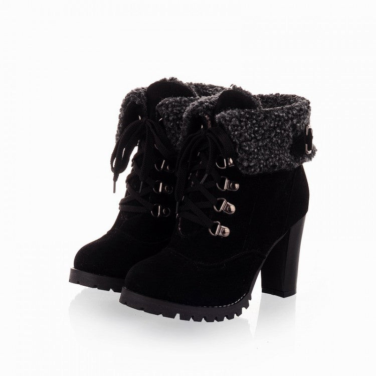 Lace Up Ankle Boots Platform High Heels Women 1746