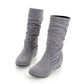 Artificial Suede Mid Calf Boots Shoes Woman Bowtie Rhinestone Wedges Women Boots 3344
