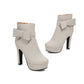 Women Ankle Boots Bowtie High Heels Pu Leather Zipper Shoes Woman 2016 3512
