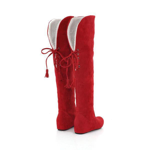 Cross Strap Knee High Boots Wedges Artificial Suede Fur Snow Boots Shoes Woman 3318 3318
