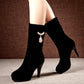 Rhinestone Black Mid Calf Boots High Heels Women Shoes