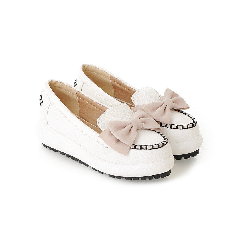 Bowtie Women Wedges Round Toe Loafers Platform Shoes 3404