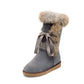 Lace Up Rabbit Fur Flat Snow Boots Women Shoes 8274