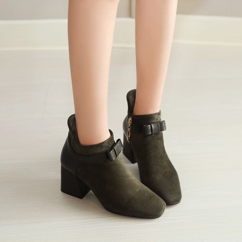 Square Toe Bow Tie Women High Heels Short Boots
