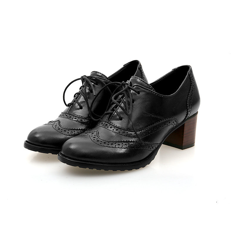 Retro Lace Up Women Pumps High Heels Platform Shoes 5784