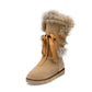 Lace Up Rabbit Fur Flat Snow Boots Women Shoes 8274