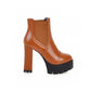 Ankle Boots for Women Platform High Heels Pu Leather Autumn Winter Round Toe Shoes Woman 1982