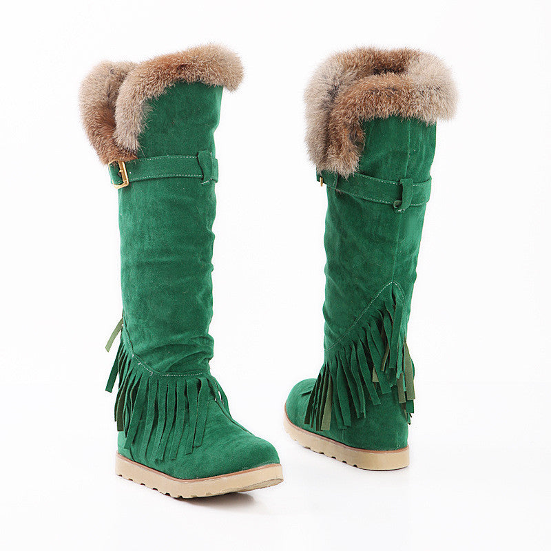 Rabbit Fur Women Snow Boots Artificial Suede Winter Knee High Boots Shoes Woman  3357