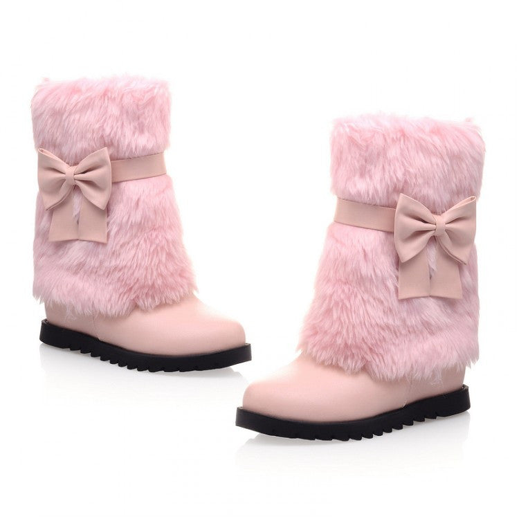 Snow Boots with Fur and Bow Wedges Winter Women Shoes